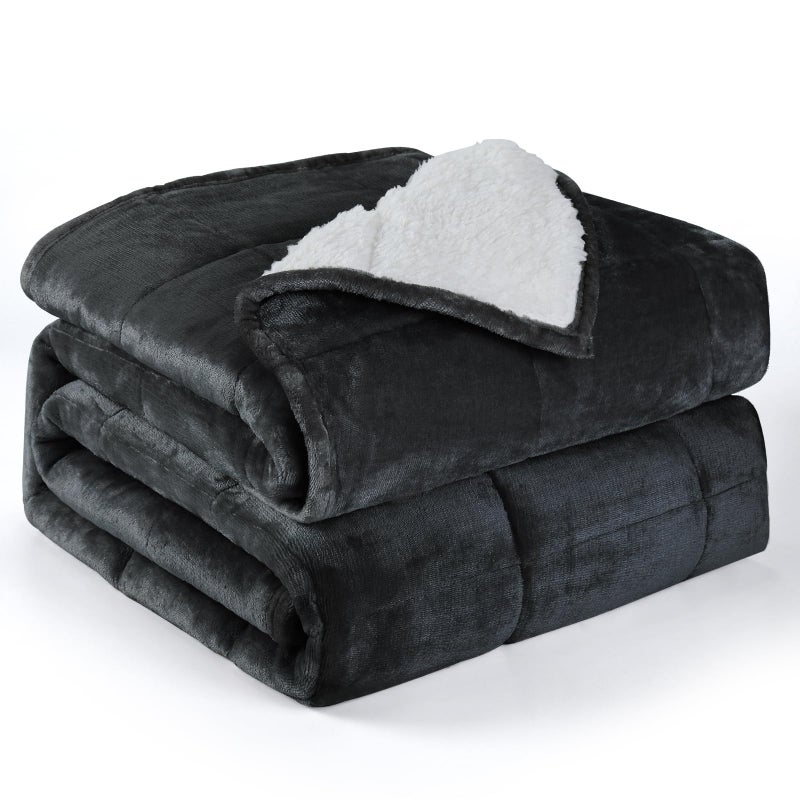 Alomidds Weighted Blanket Twin 20 Pounds, Adult Weighted Blankets with Soft Plush Flannel Fleece & Cozy Warm Sherpa for Sofa Bed, Microfiber Heavy Blanket Great for Sleeping, 48 x 72inches,Dark Grey - Image 1